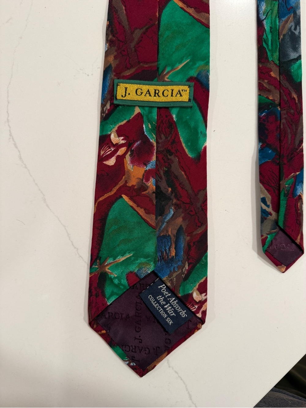 J. Garcia Green & Burgundy Abstract Pattern Silk Tie